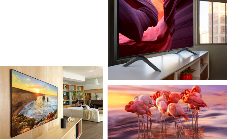 Two Samsung QLED TV, One On A Wall Frame And The Second On A Stand